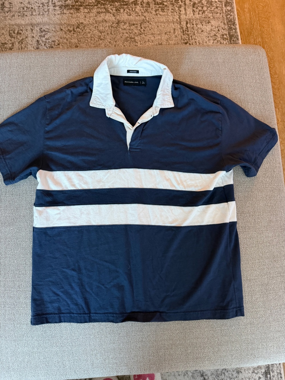Abercrombie & Fitch Navy and White Striped Polo Shirt